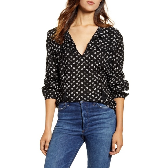 Lucky Brand Miriam Ruffle Peasant Blouse - Picture 1 of 4